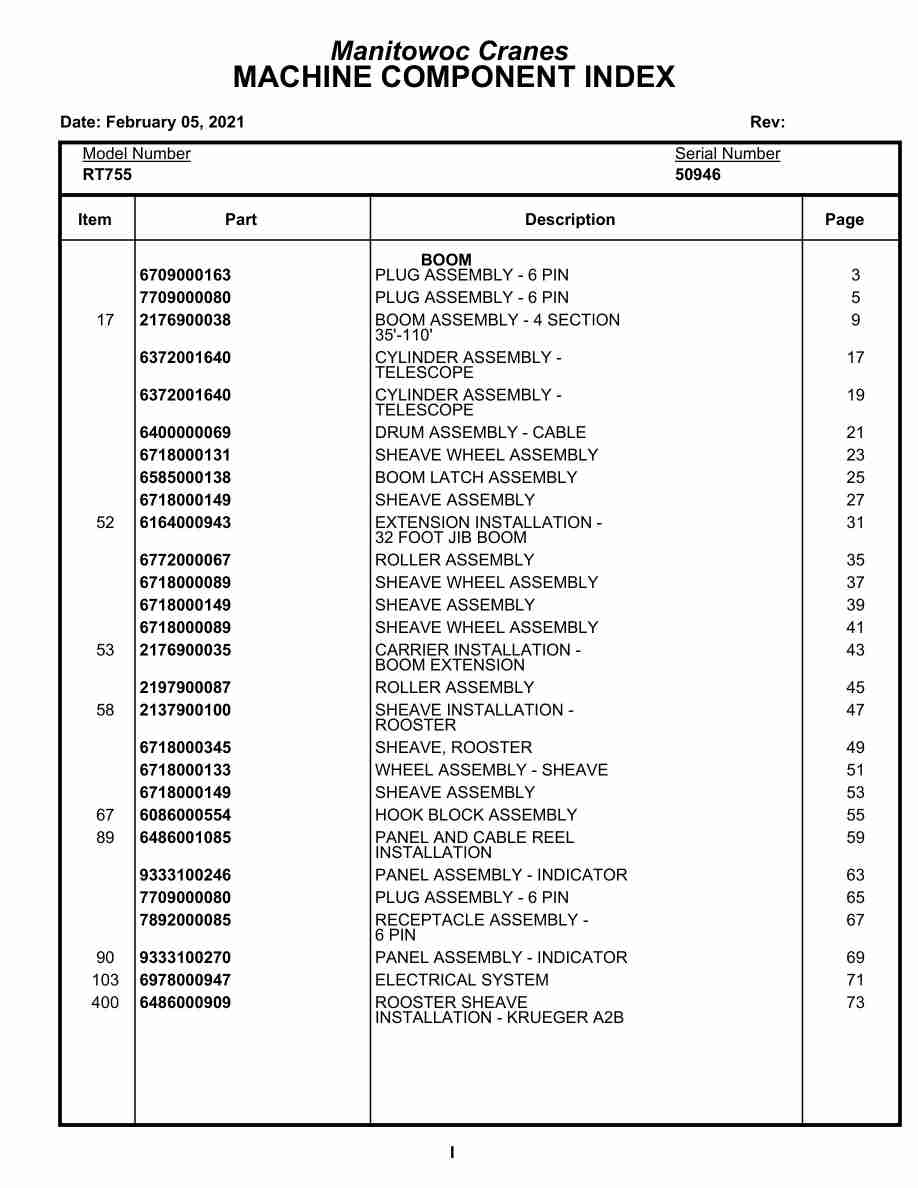 Grove RT755 Crane Parts Manual 50946 2021