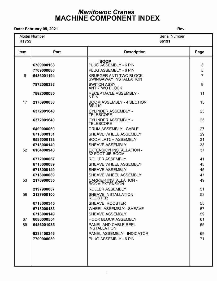 Grove RT755 Crane Parts Manual 66191 2021
