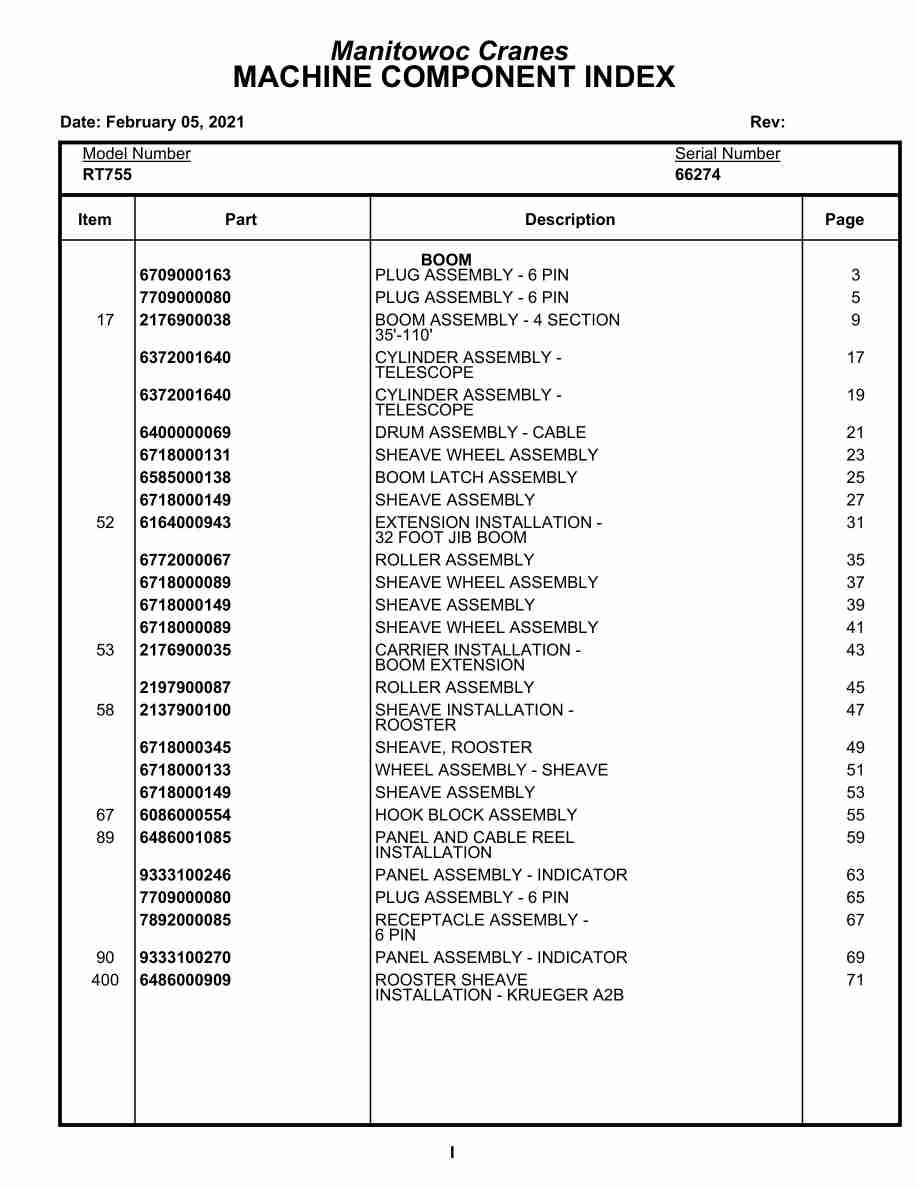 Grove RT755 Crane Parts Manual 66274 2021