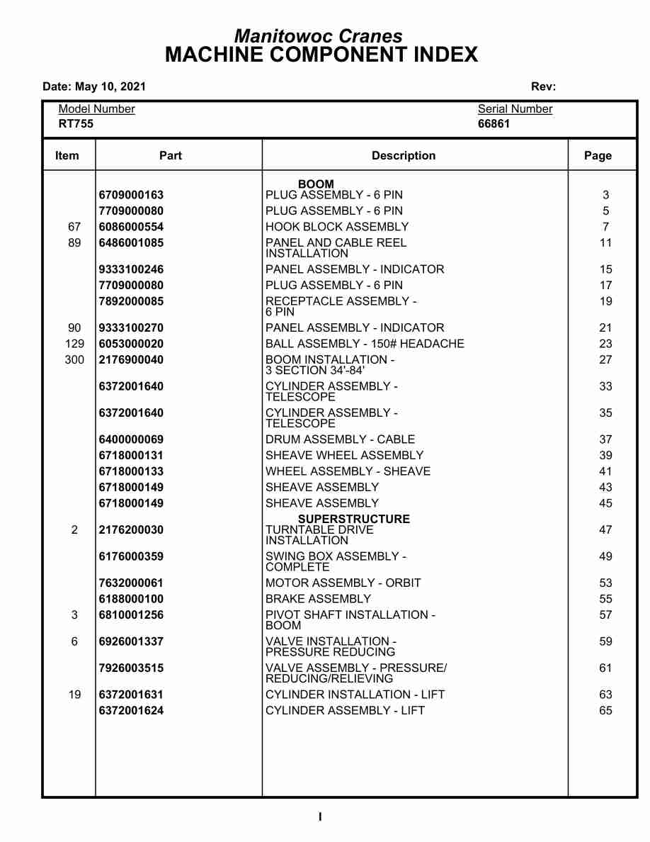 Grove RT755 Crane Parts Manual 66861 2021