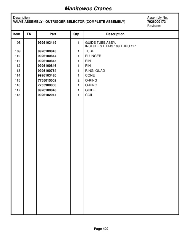 Grove RT75S Crane Parts Manual 38170 2017 3 Grove RT75S Crane Parts Manual 38170 2017-3
