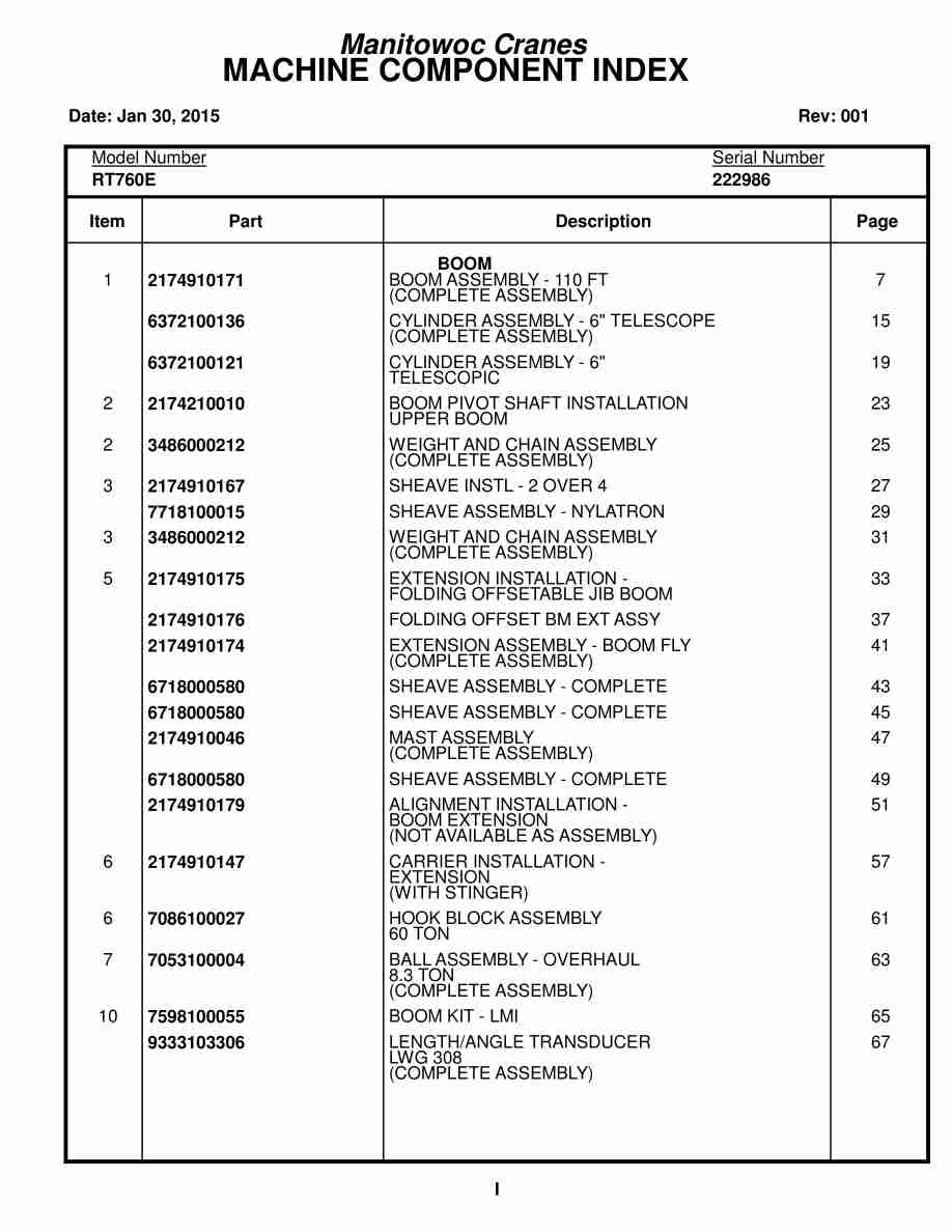 Grove RT760 Crane Parts Manual 222986 2015