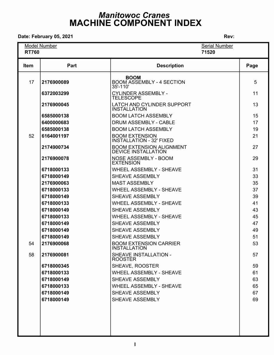 Grove RT760 Crane Parts Manual 71520 2021