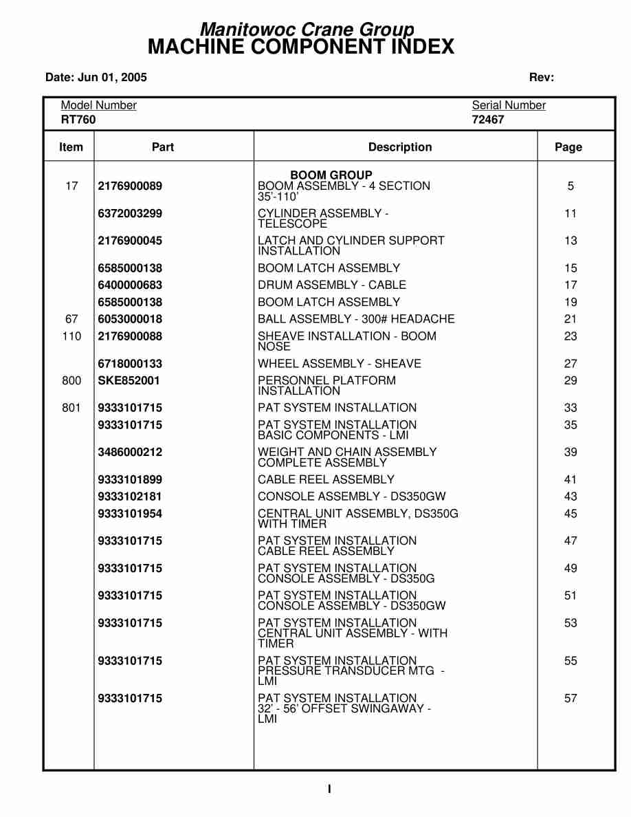 Grove RT760 Crane Parts Manual 72467 2005