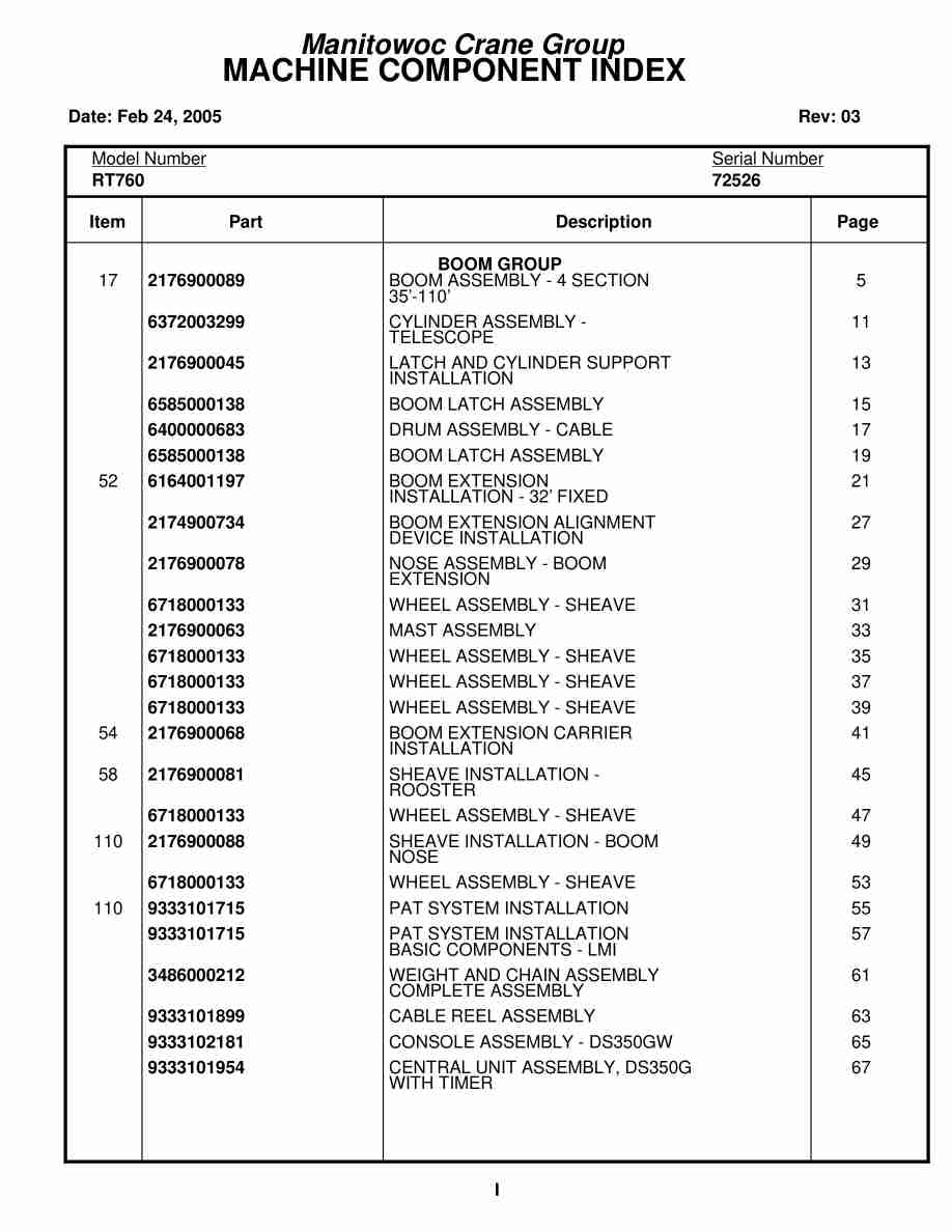 Grove RT760 Crane Parts Manual 72526 2005