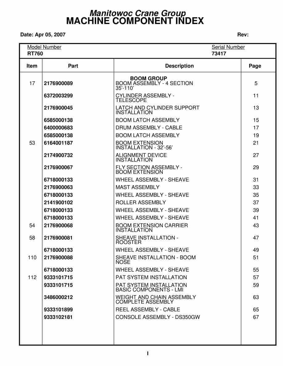 Grove RT760 Crane Parts Manual 73417 2007