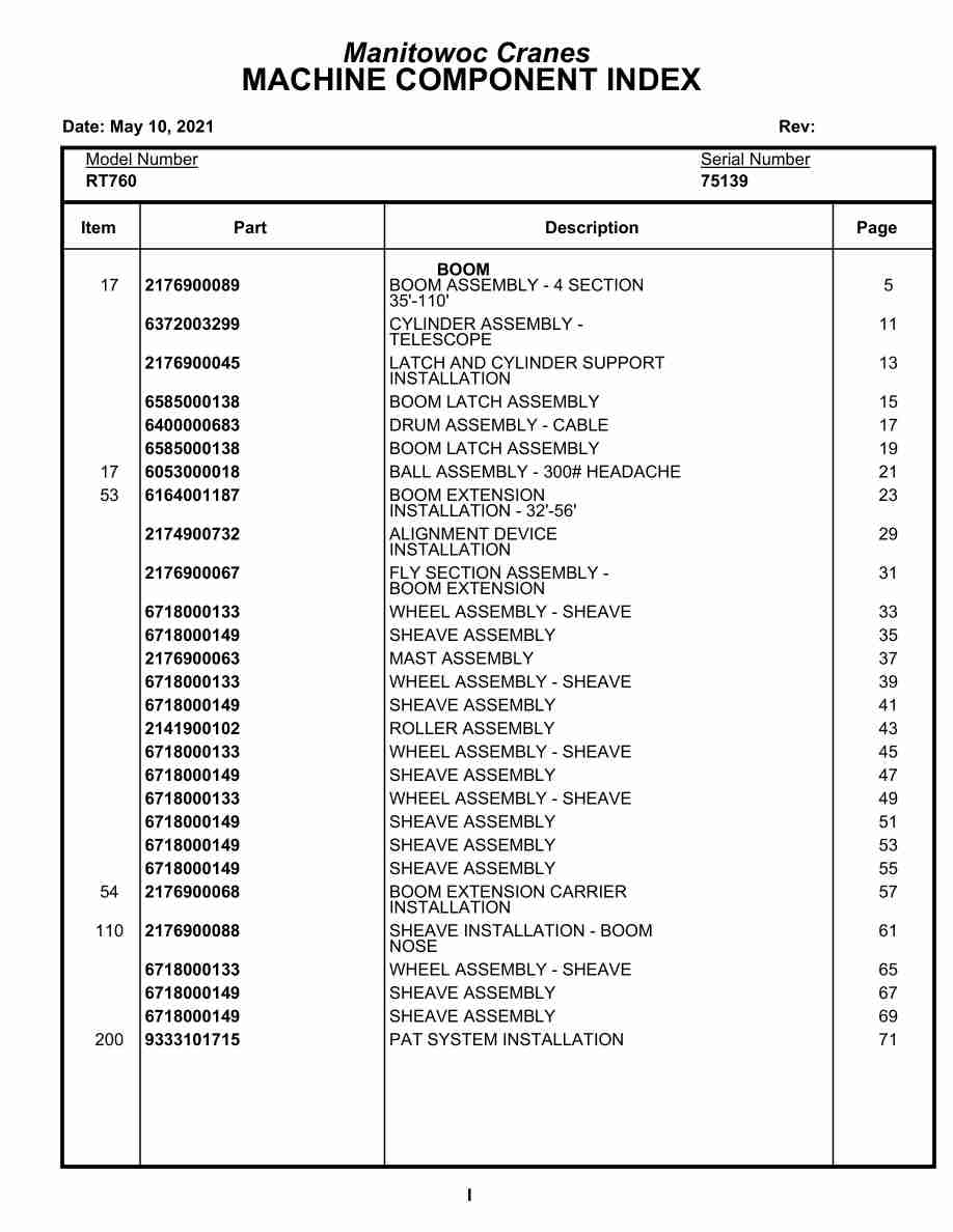 Grove RT760 Crane Parts Manual 75139 2021