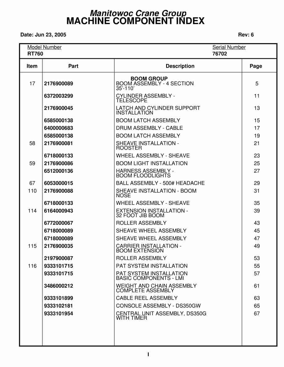 Grove RT760 Crane Parts Manual 76702 2005