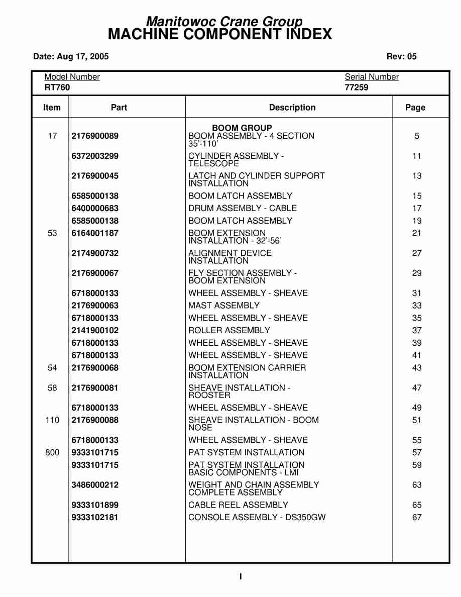 Grove RT760 Crane Parts Manual 77259 2005 1 Grove RT760 Crane Parts Manual 77259 2005