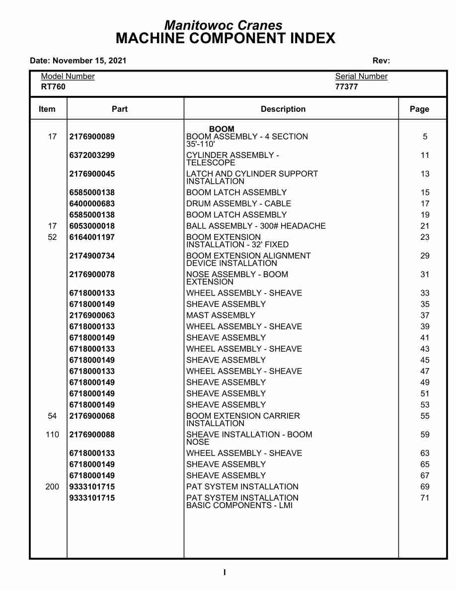 Grove RT760 Crane Parts Manual 77377 2021