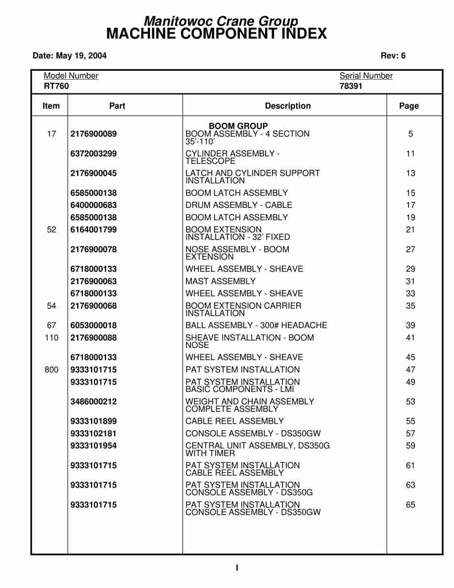 Grove RT760 Crane Parts Manual 78391 2004