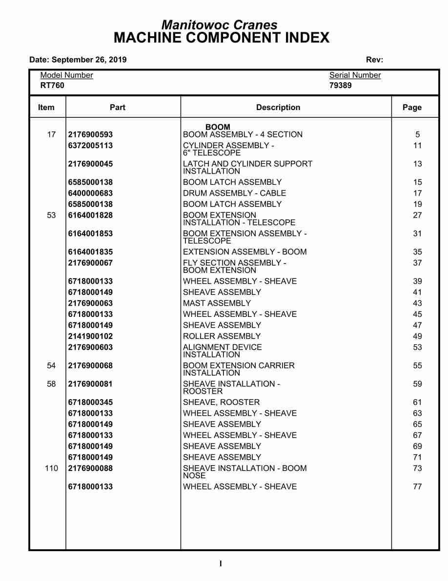 Grove RT760 Crane Parts Manual 79389 2019