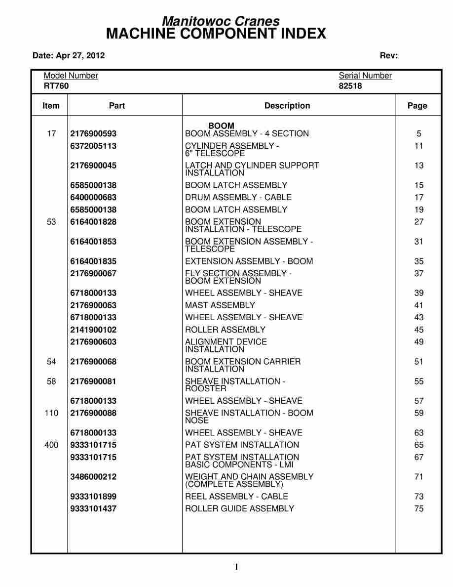Grove RT760 Crane Parts Manual 82518 2012