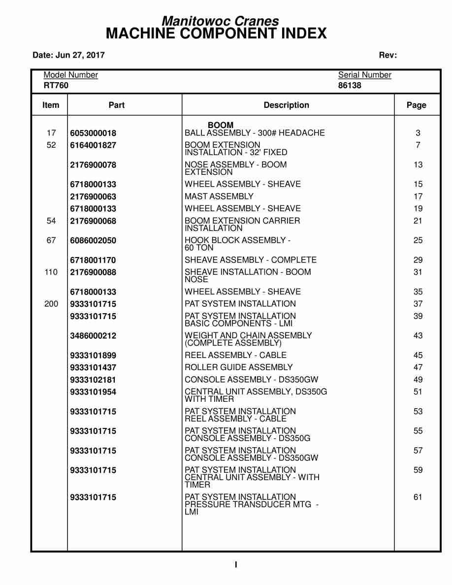 Grove RT760 Crane Parts Manual 86138 2017