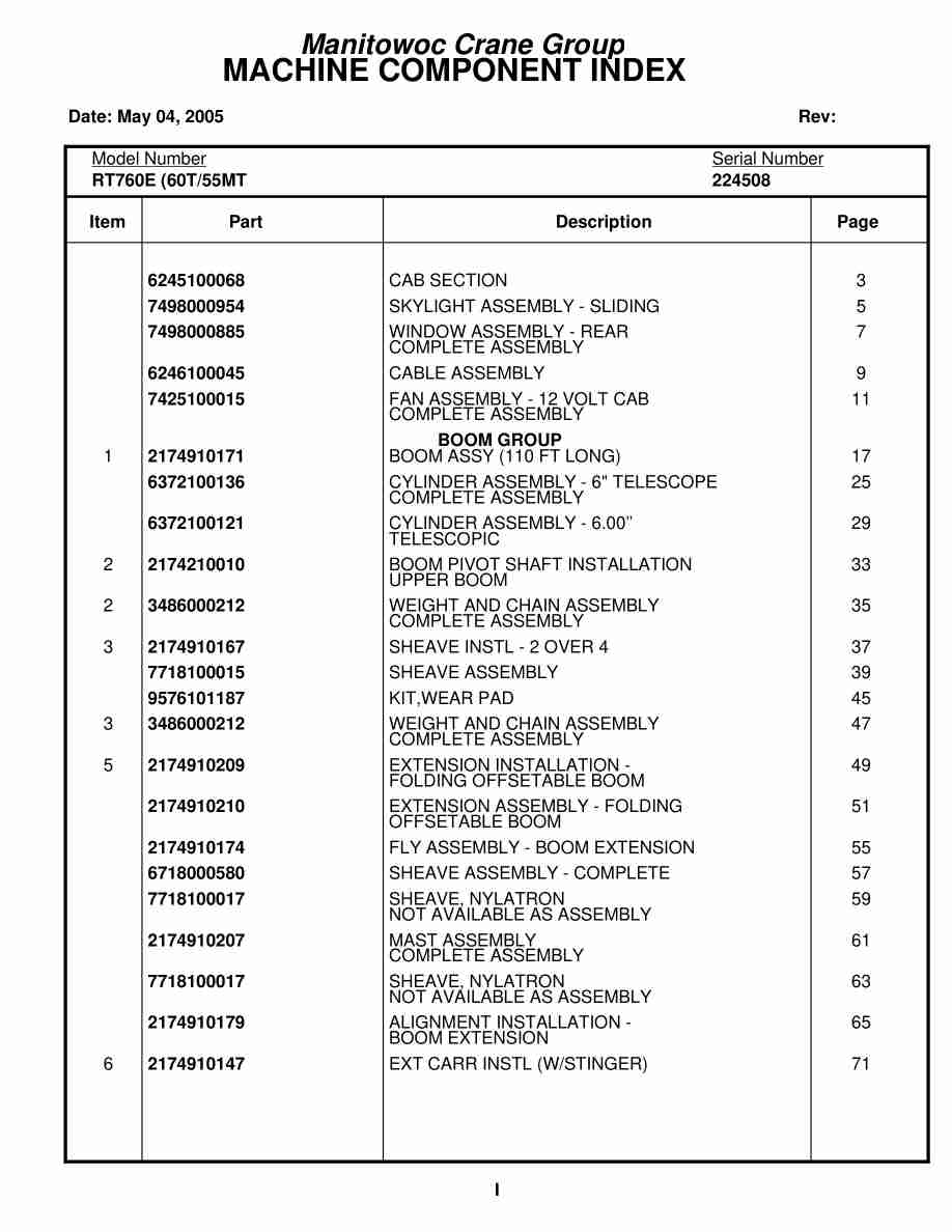 Grove RT760E Crane Parts Manual 224508 2005