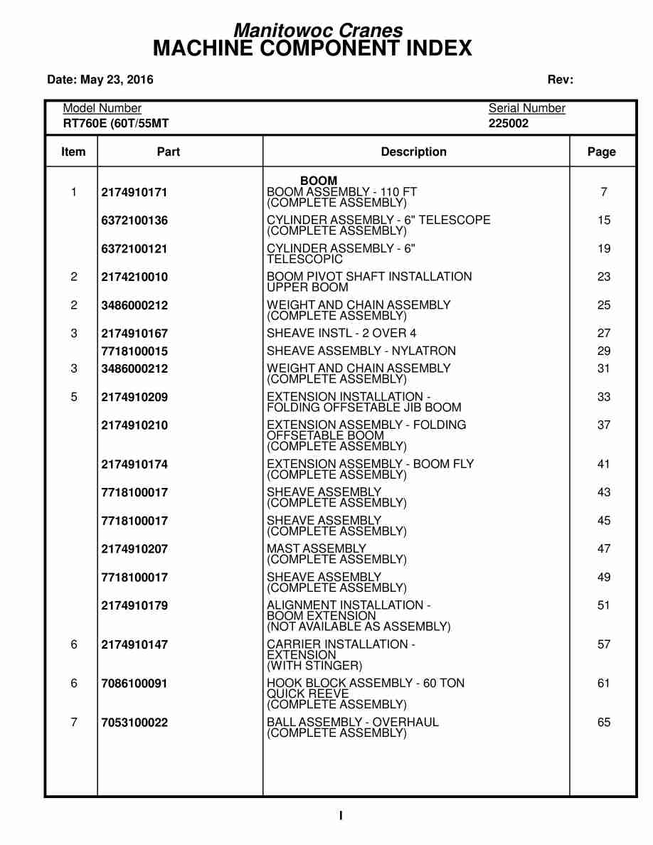 Grove RT760E Crane Parts Manual 225002 2016