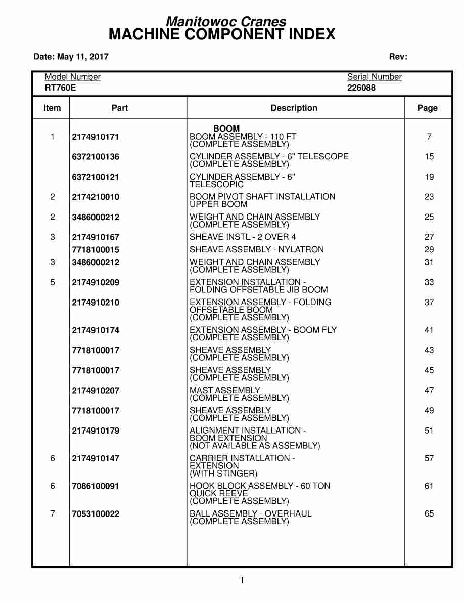 Grove RT760E Crane Parts Manual 226088 2017