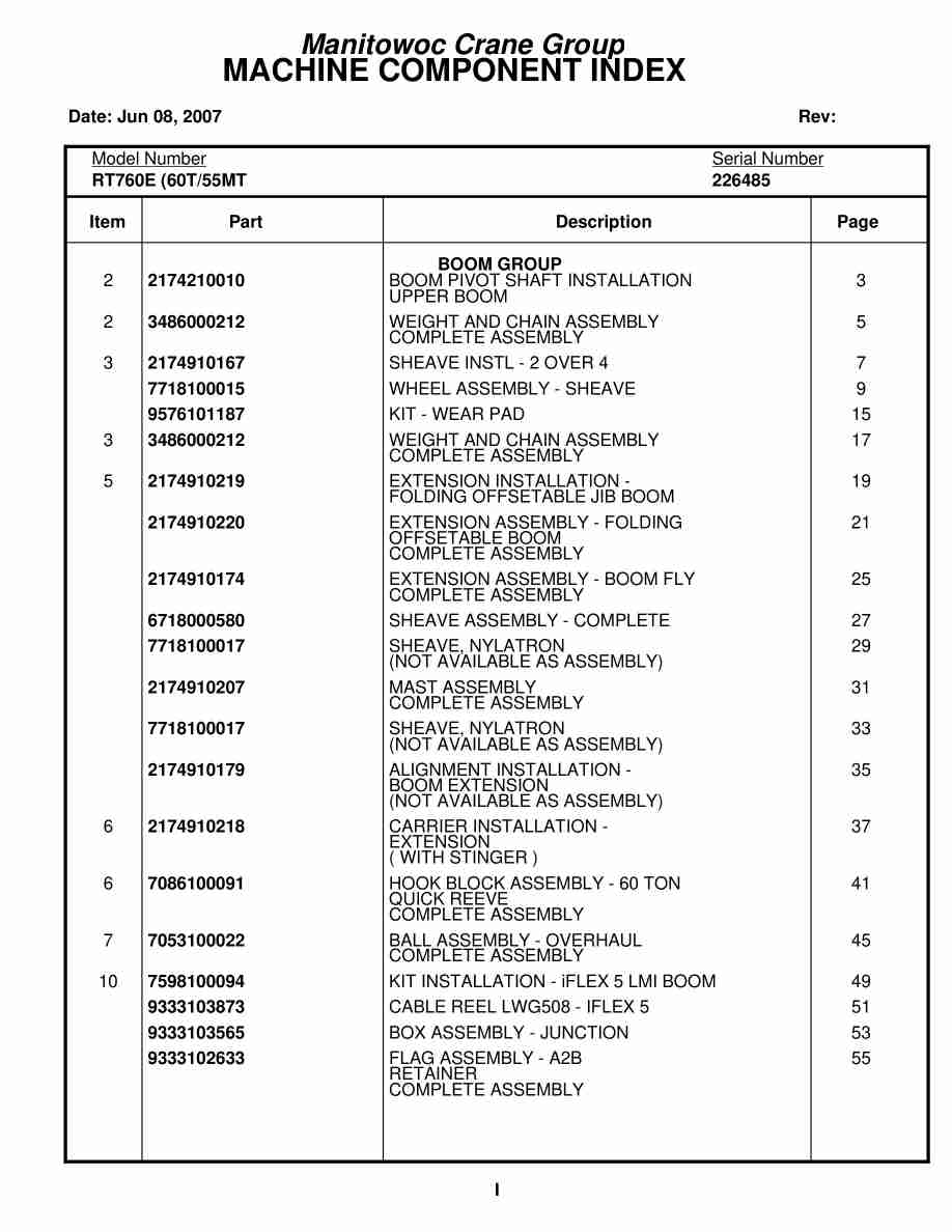 Grove RT760E Crane Parts Manual 226485 2007