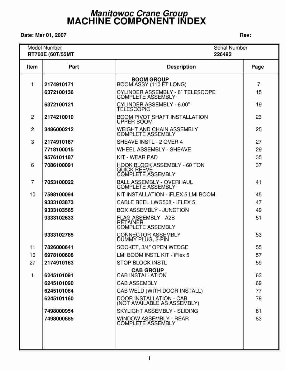 Grove RT760E Crane Parts Manual 226492 2007