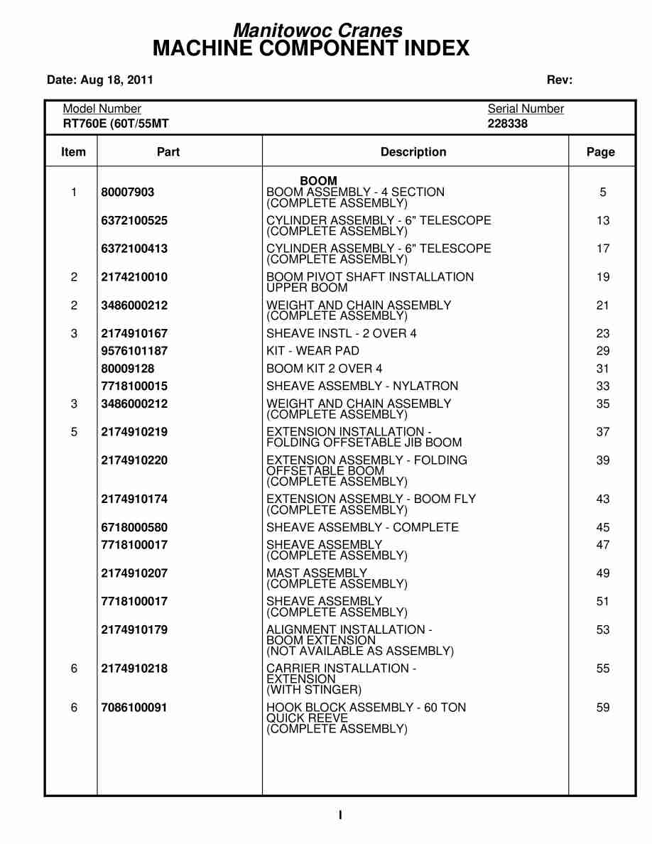 Grove RT760E Crane Parts Manual 228338 2011