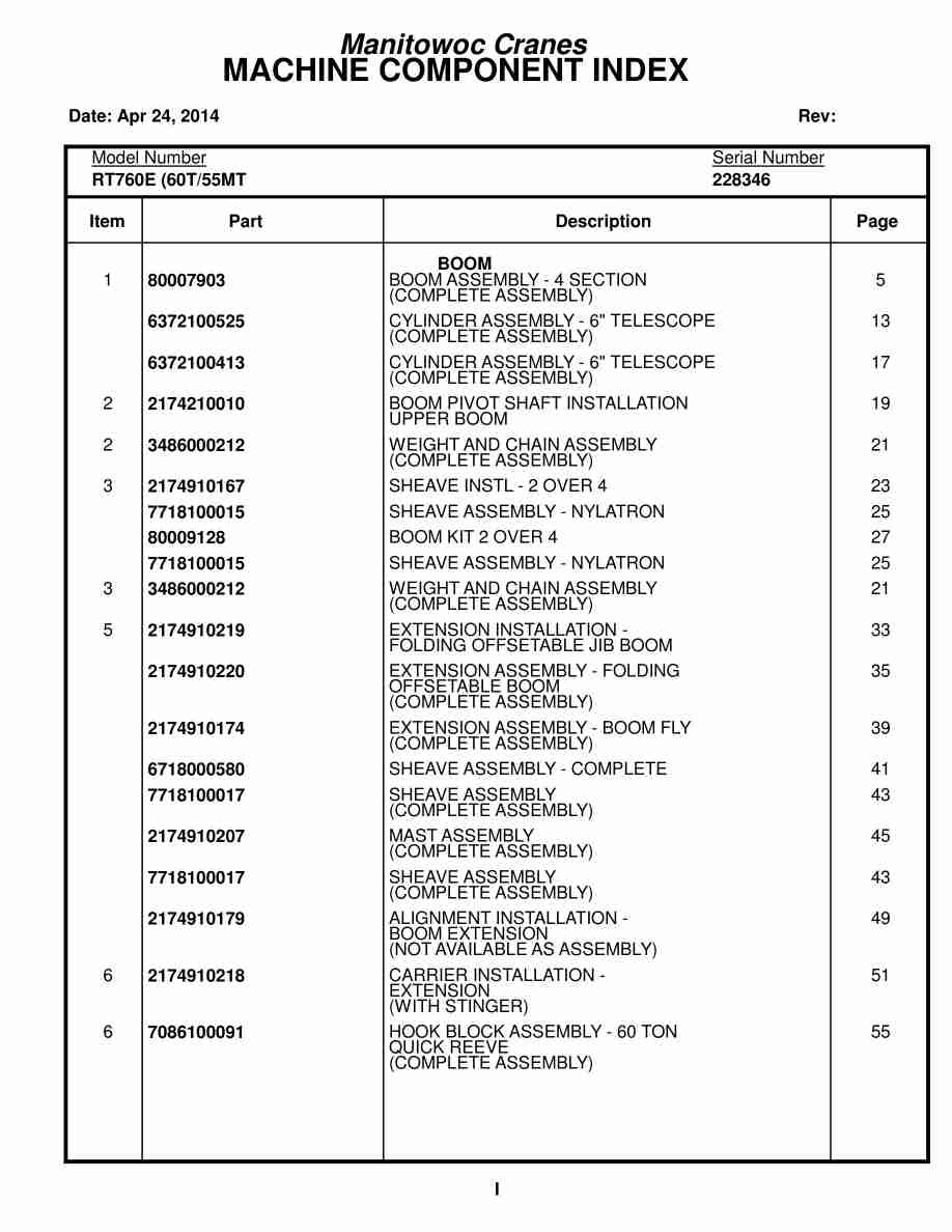 Grove RT760E Crane Parts Manual 228346 2014