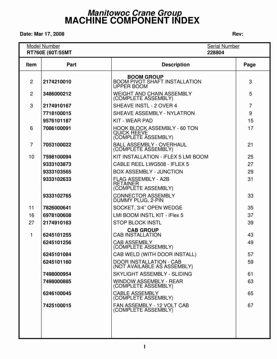Grove RT760E Crane Parts Manual 228804 2008