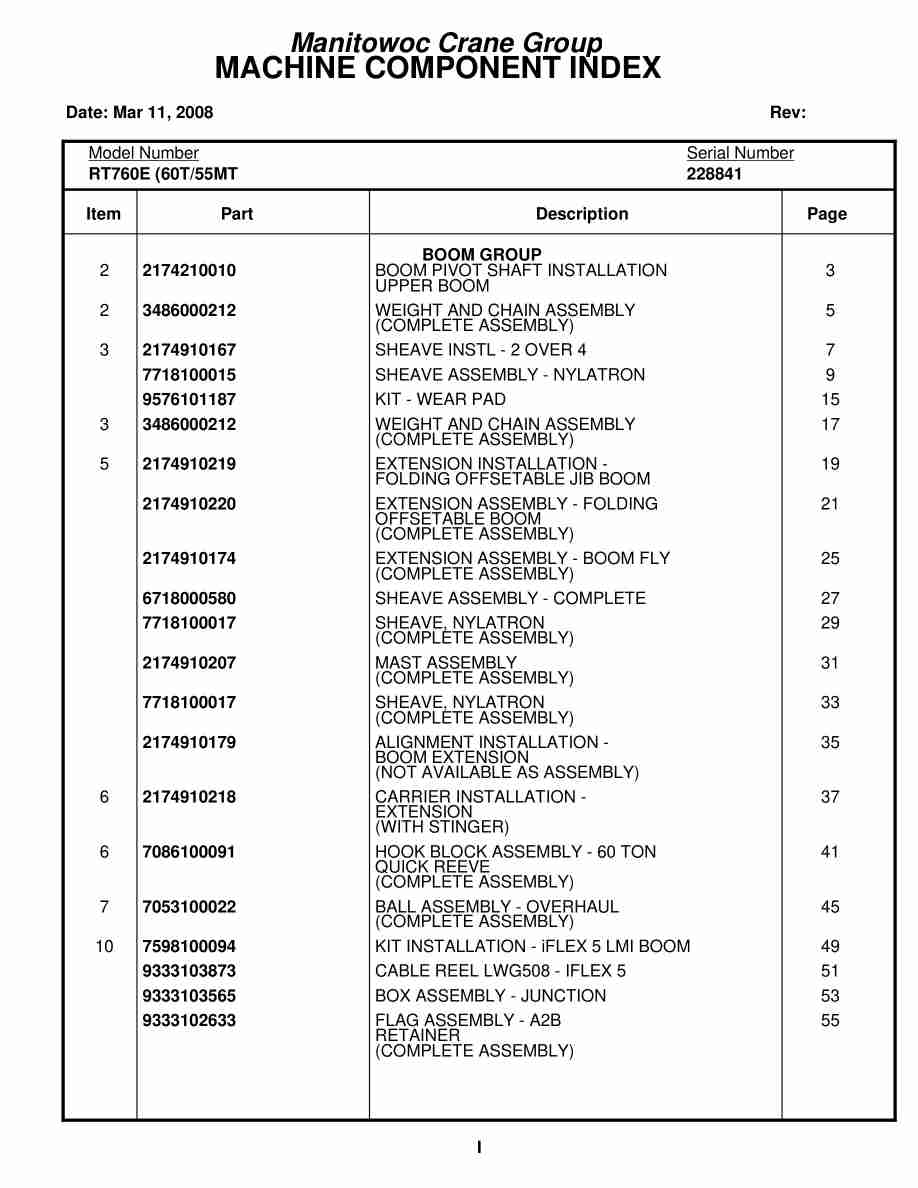 Grove RT760E Crane Parts Manual 228841 2008
