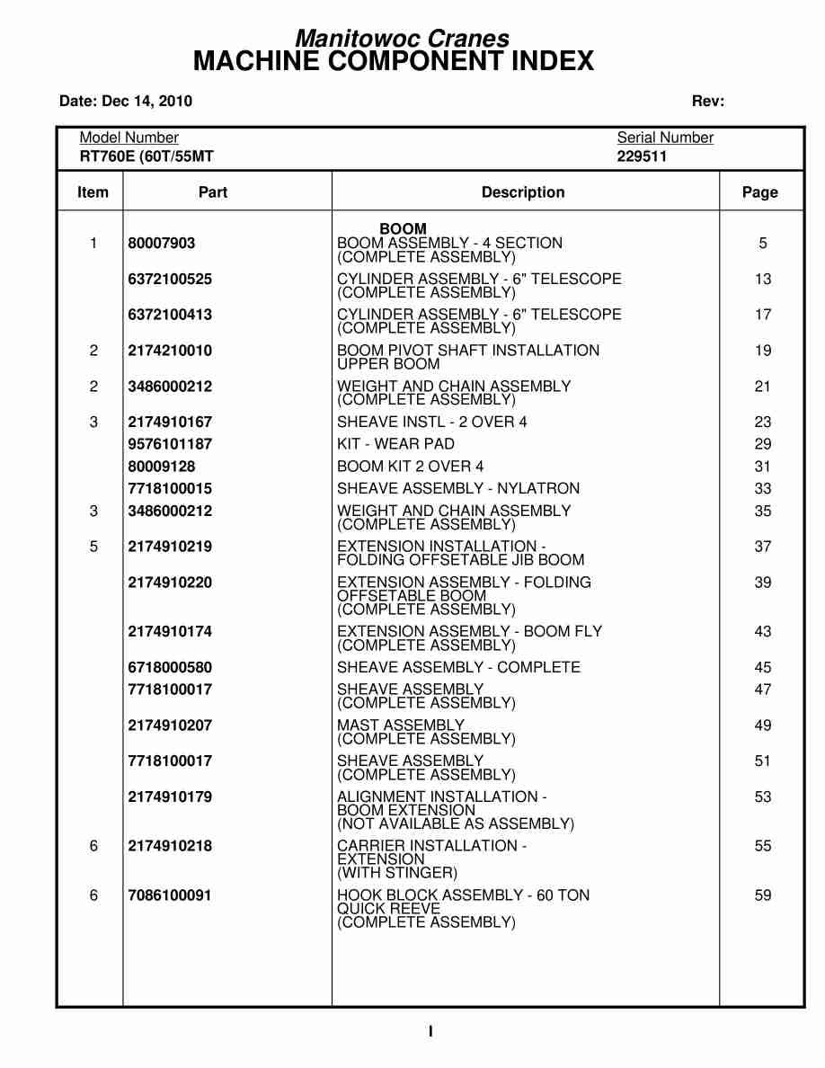 Grove RT760E Crane Parts Manual 229511 2010