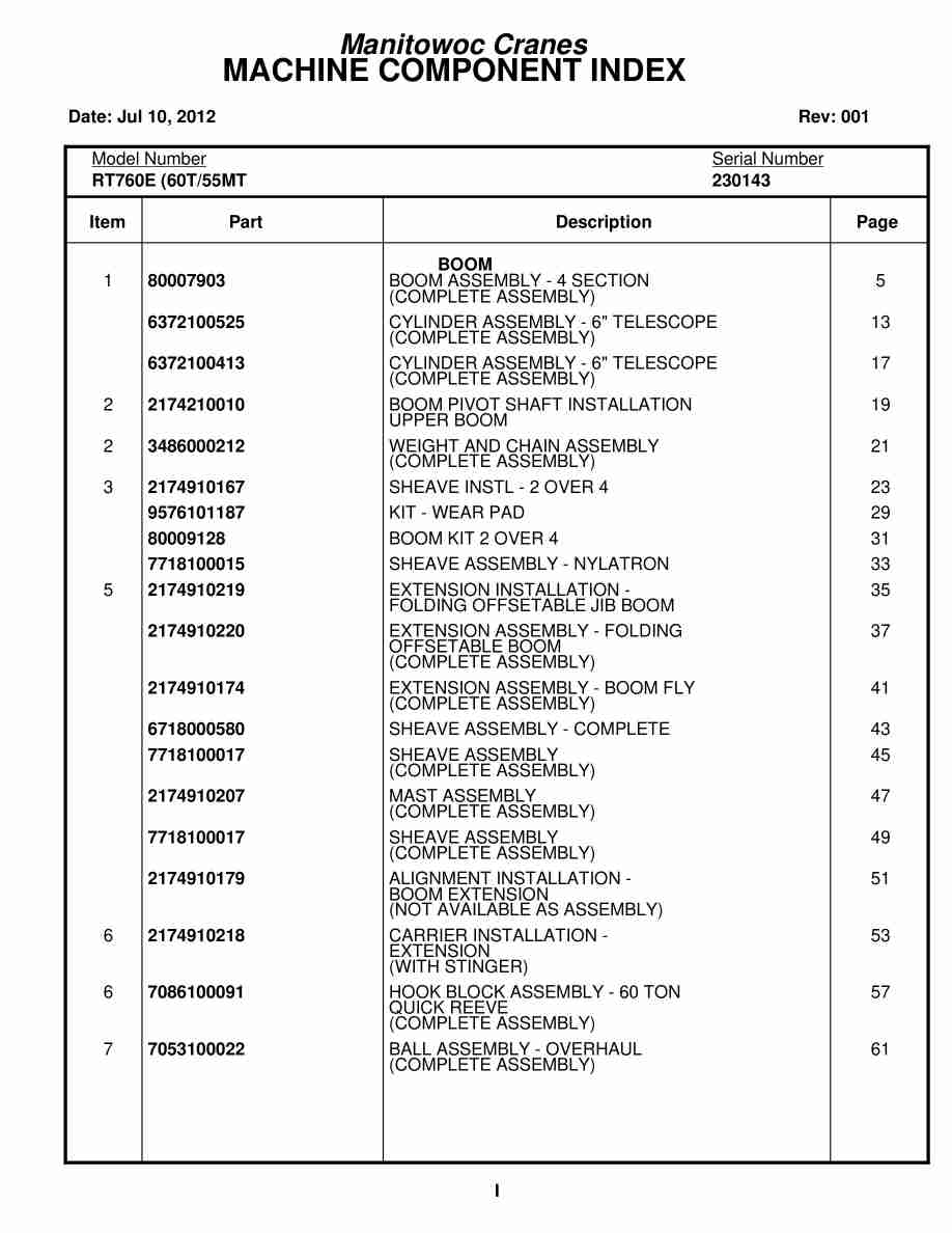 Grove RT760E Crane Parts Manual 230143 2012