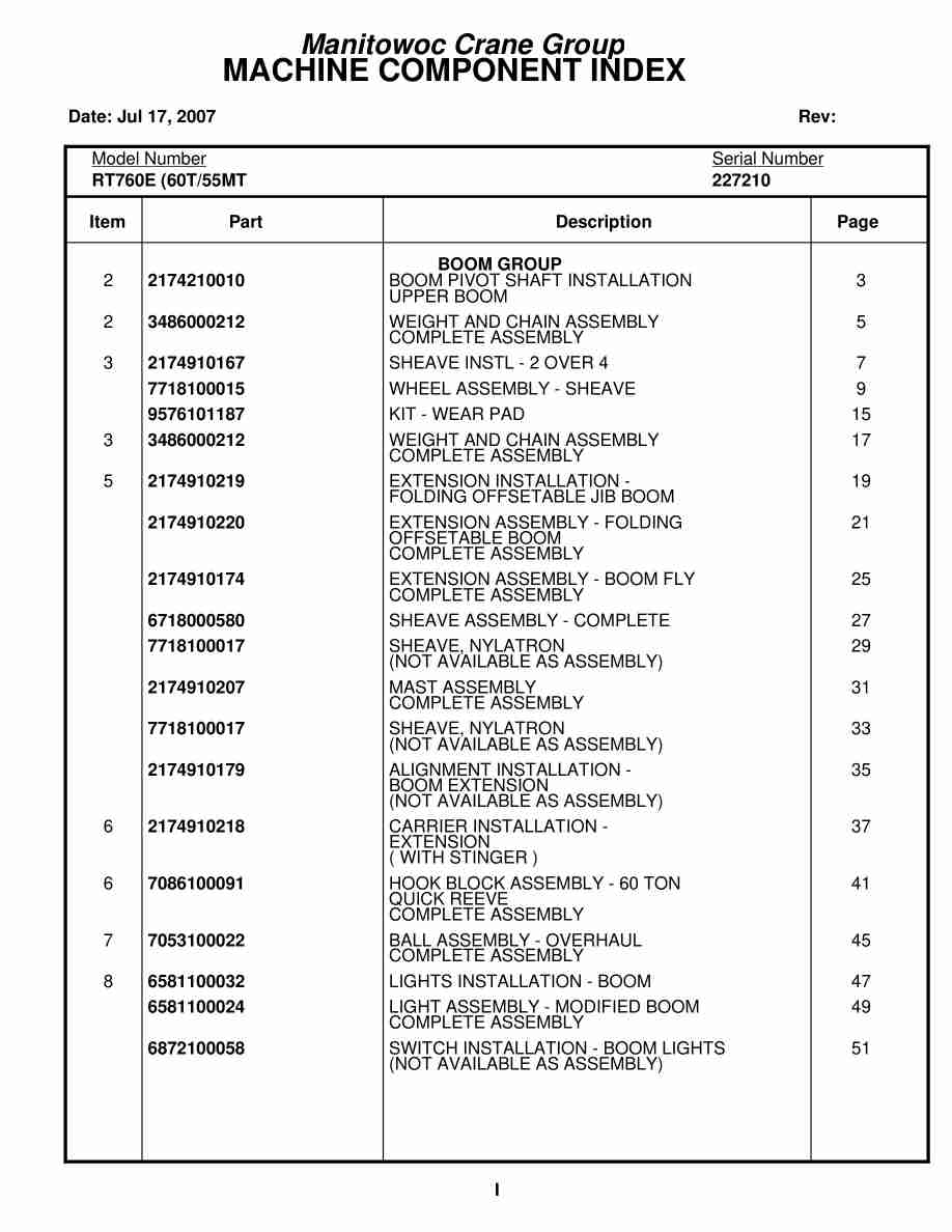 Grove RT760E3 Crane Parts Manual 227210 2007