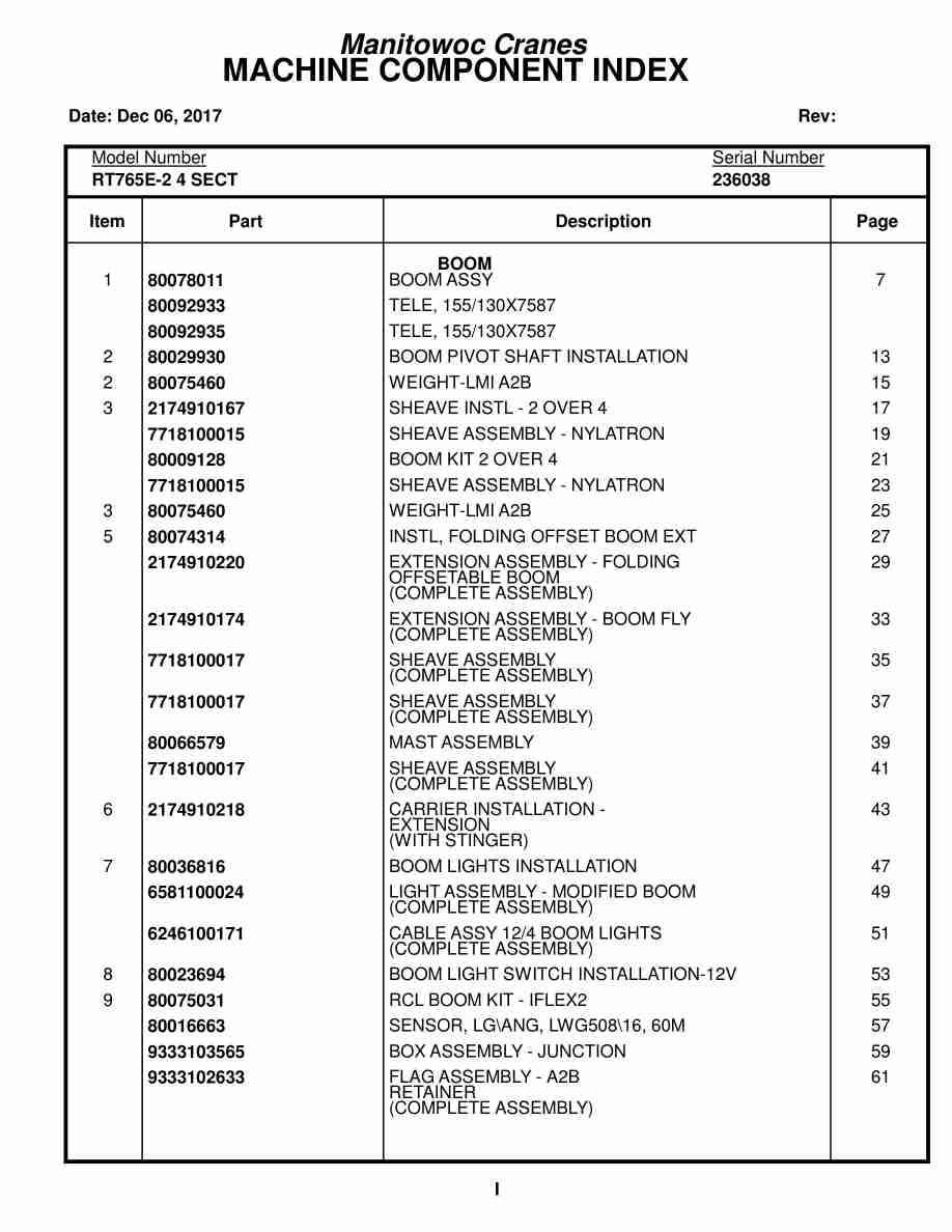 Grove RT765E-2 4 SECT Crane Parts Manual 236038 2017