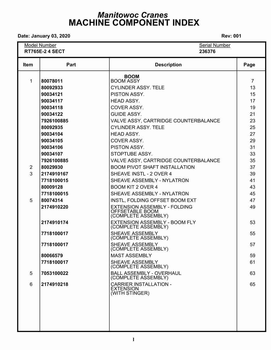 Grove RT765E-2 4 SECT Crane Parts Manual 236376 2020