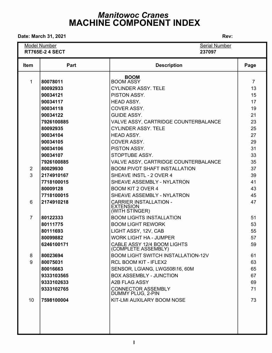 Grove RT765E-2 4 SECT Crane Parts Manual 237097 2021
