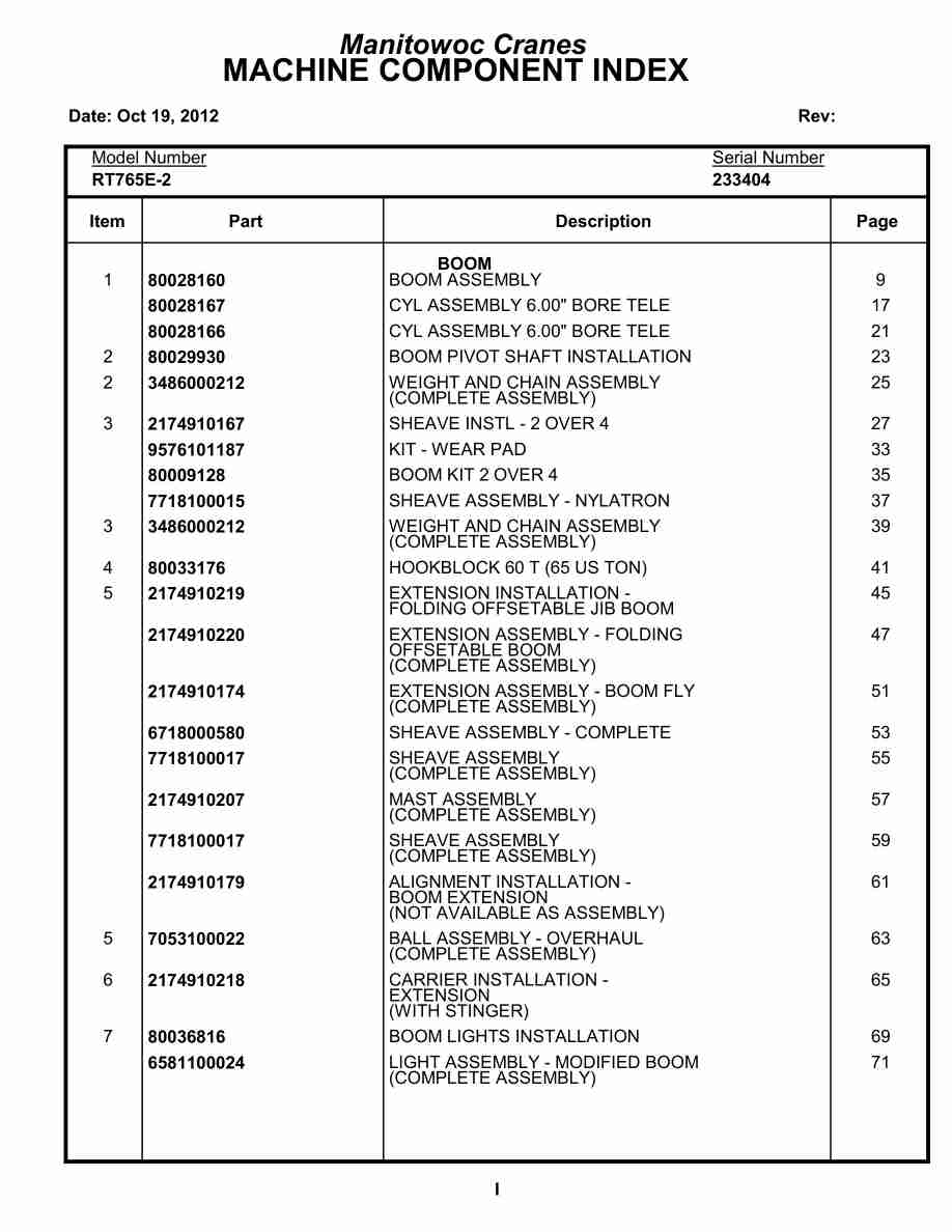 Grove RT765E-2 Crane Parts Manual 233404 2012