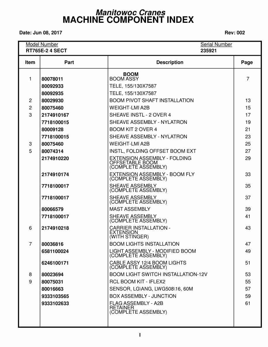 Grove RT765E-2 Crane Parts Manual 235921 2017