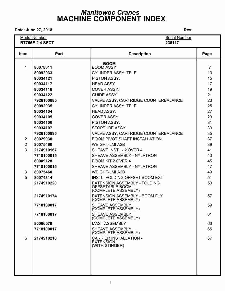 Grove RT765E-2 Crane Parts Manual 236117 2018