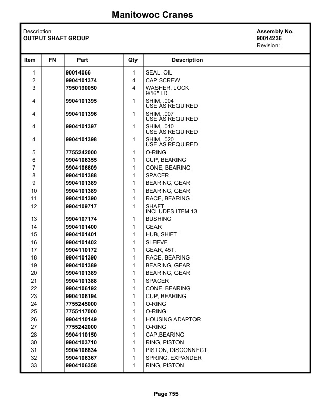 Grove RT765E-2 Crane Parts Manual 236232 2019 3 Grove RT765E-2 Crane Parts Manual 236232 2019-3