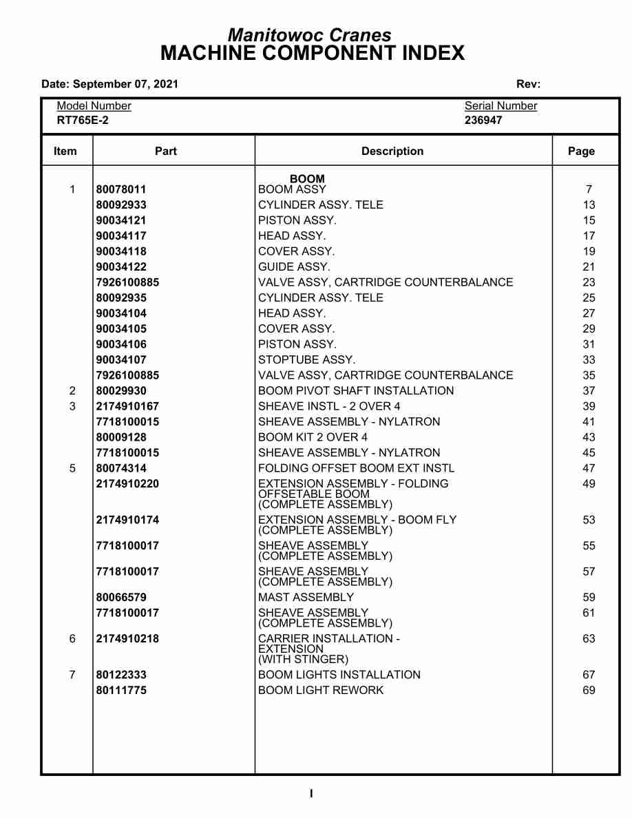 Grove RT765E-2 Crane Parts Manual 236947 2021