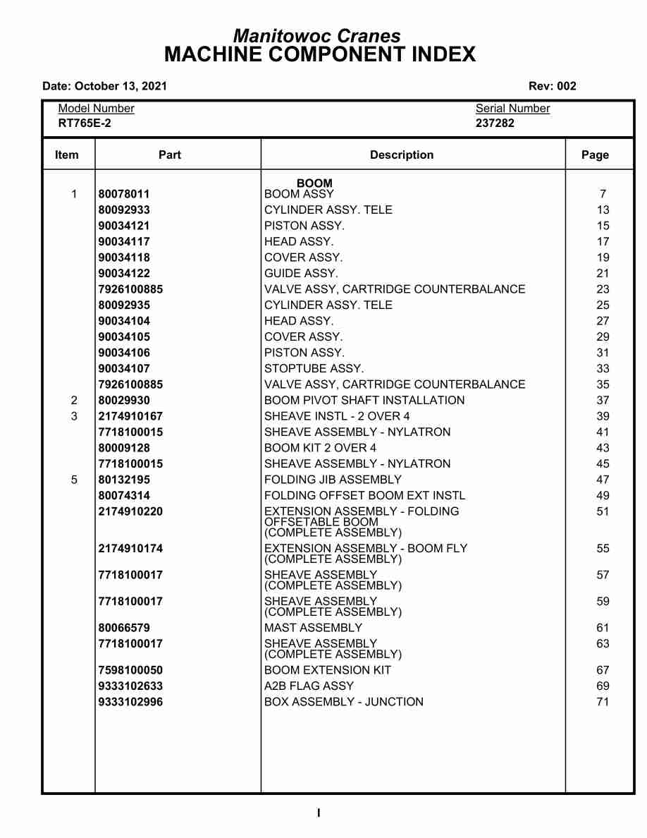 Grove RT765E-2 Crane Parts Manual 237282 2021