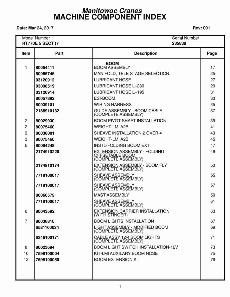Grove RT770E 5 SECT Crane Parts Manual 235838 2017