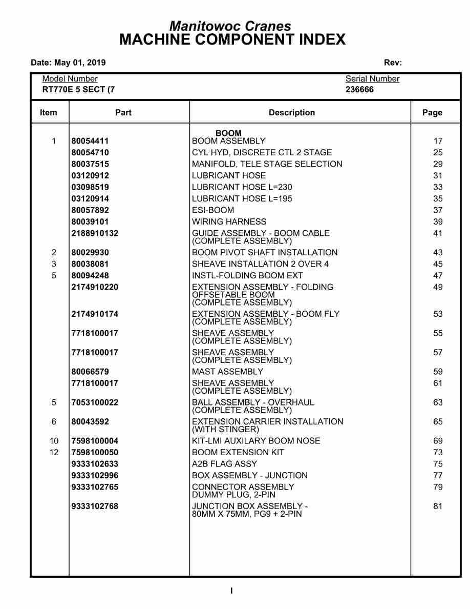 Grove RT770E 5 SECT Crane Parts Manual 236666 2019