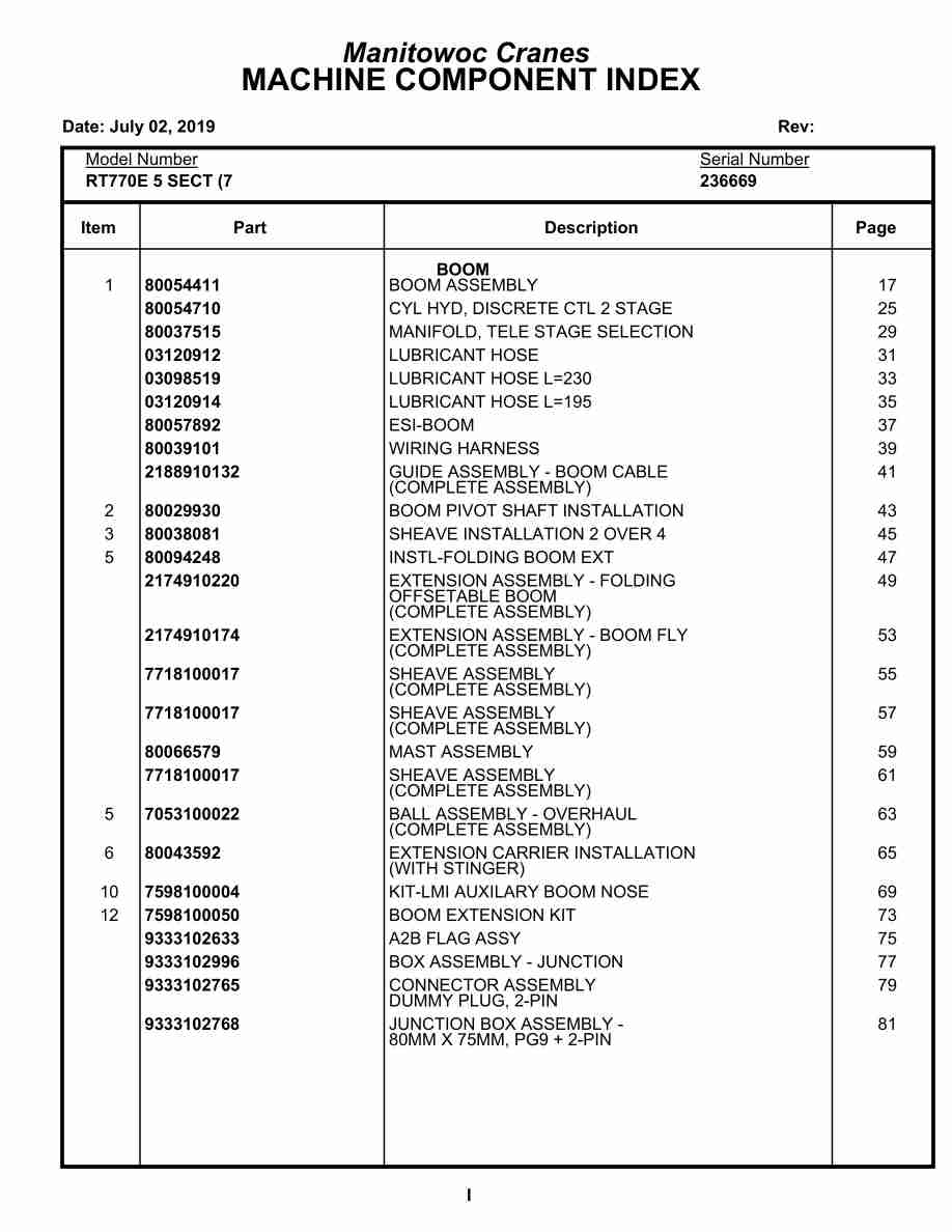 Grove RT770E 5 SECT Crane Parts Manual 236669 2019