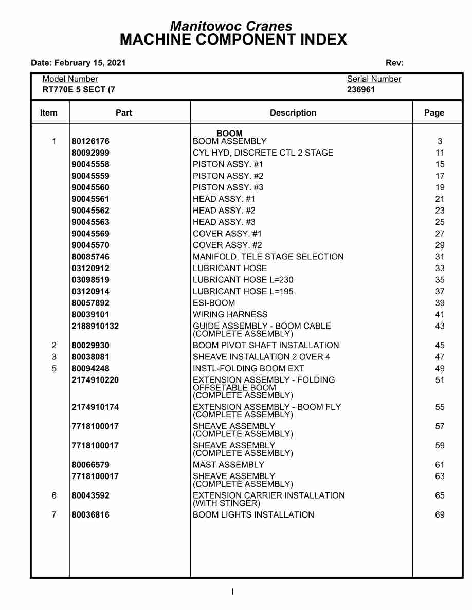 Grove RT770E 5 SECT Crane Parts Manual 236961 2021