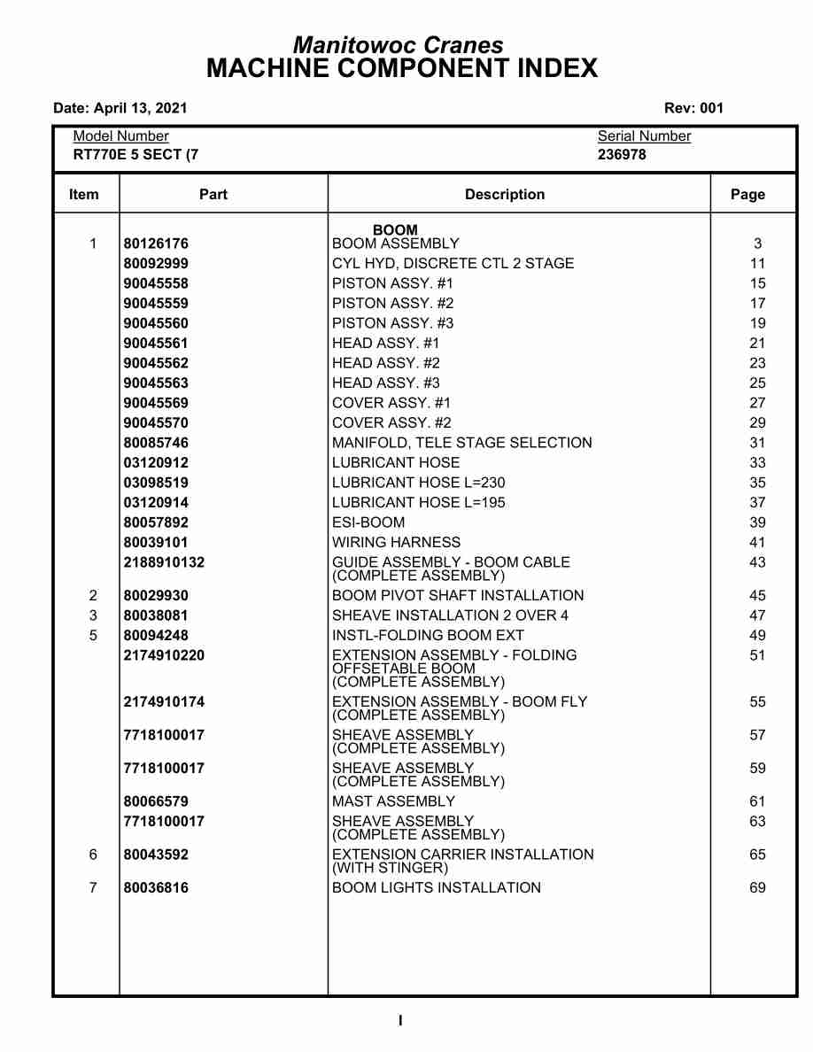 Grove RT770E 5 SECT Crane Parts Manual 236978 2021
