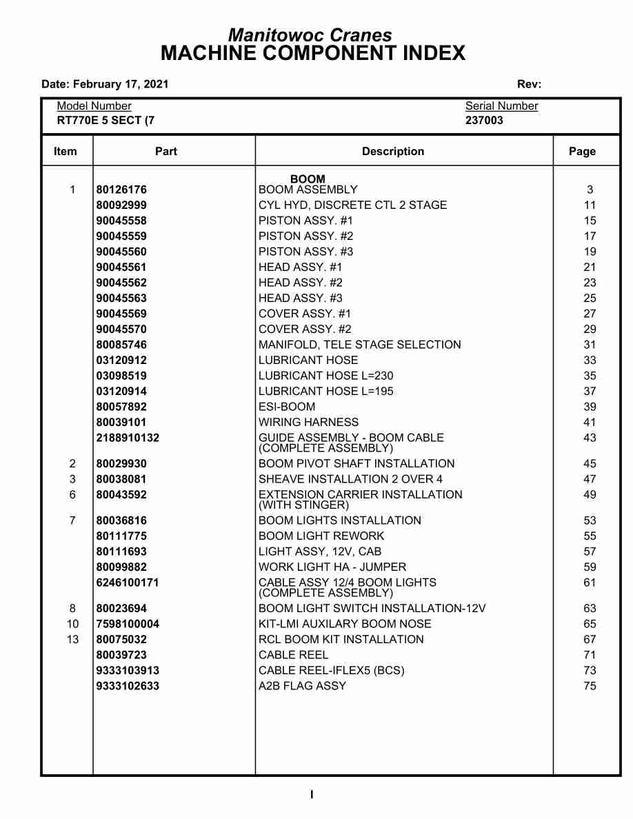 Grove RT770E 5 SECT Crane Parts Manual 237003 2021