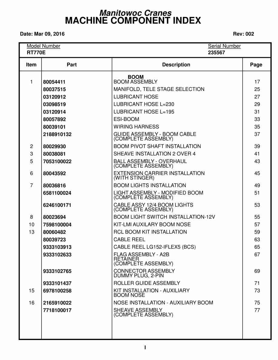 Grove RT770E Crane Parts Manual 235567 2016