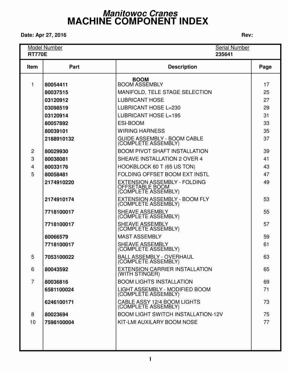Grove RT770E Crane Parts Manual 235641 2016