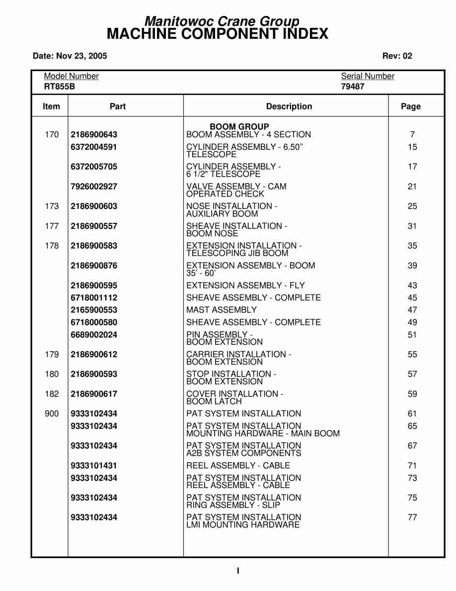 Grove RT855B Crane Parts Manual 79487 2005