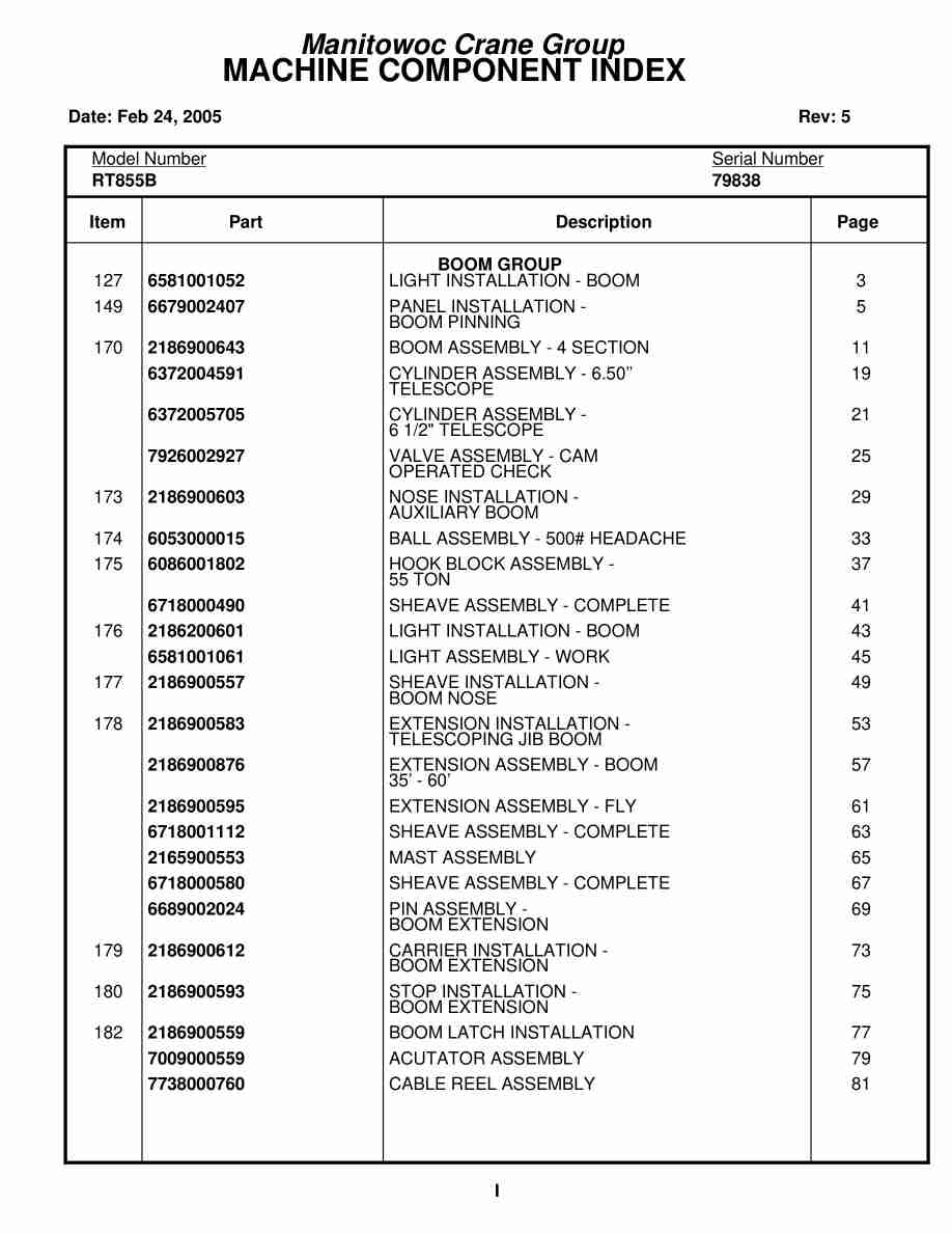 Grove RT855B Crane Parts Manual 79838 2005