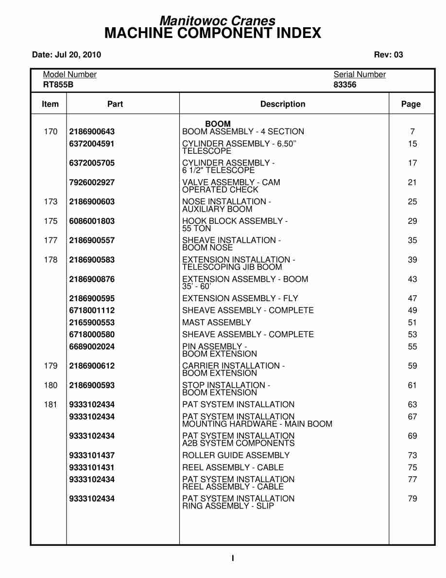 Grove RT855B Crane Parts Manual 83356 2010